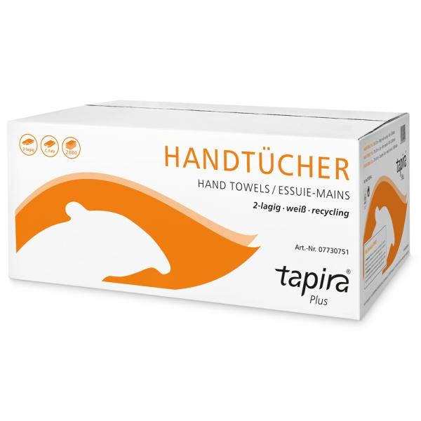 tapira Plus Handtuchpapier 2-lagig, weiß, Recycling 23 x 31 cm, Lagenfalz, 1 Karton = 2880 Blatt