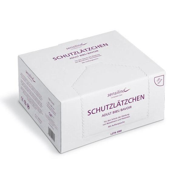 Sensilind Schutzlätzchen 37 x 66 cm mit Auffangtasche, weiß 1 Karton = 5 x 100 Stück