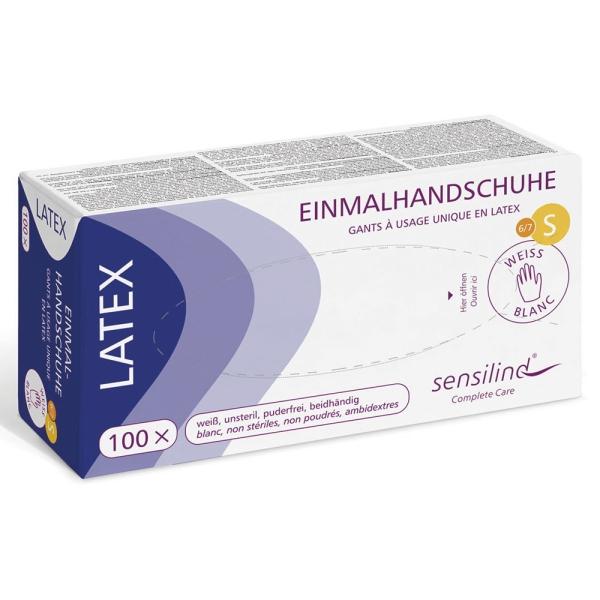 Sensilind Latex Einmalhandschuhe unsteril, puderfrei Gr. S weiß 1 Box = 100 Stück