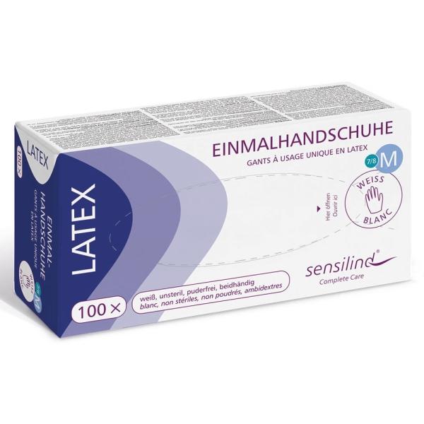 Sensilind Latex Einmalhandschuhe unsteril, puderfrei Gr. M weiß 1 Box = 100 Stück