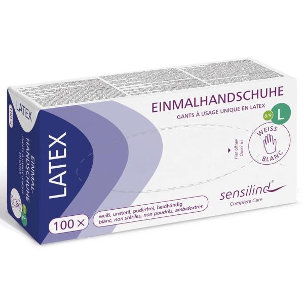 Sensilind Latex Einmalhandschuhe unsteril, puderfrei Gr. L weiß 1 Box = 100 Stück