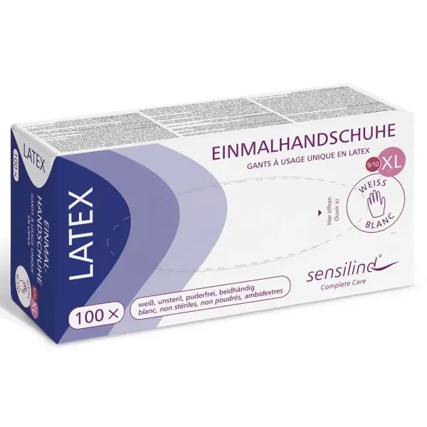 Sensilind Latex Einmalhandschuhe unsteril, puderfrei Gr. XL weiß 1 Box = 100 Stück