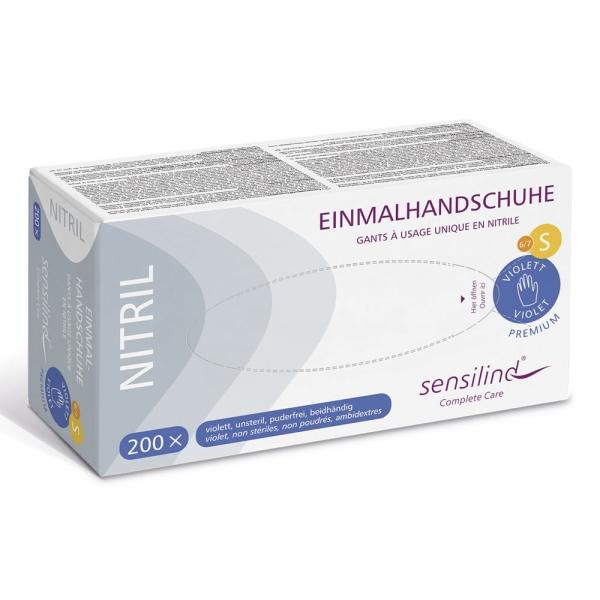 Sensilind Nitril Einmalhandschuhe Premium Gr. S violett, unsteril, puderfrei 1 Box = 200 Stück