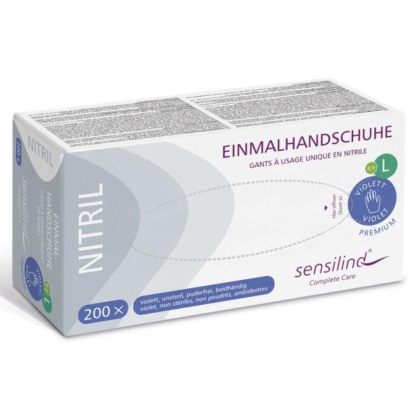 Sensilind Nitril Einmalhandschuhe Premium Gr. L violett, unsteril, puderfrei 1 Box = 200 Stück