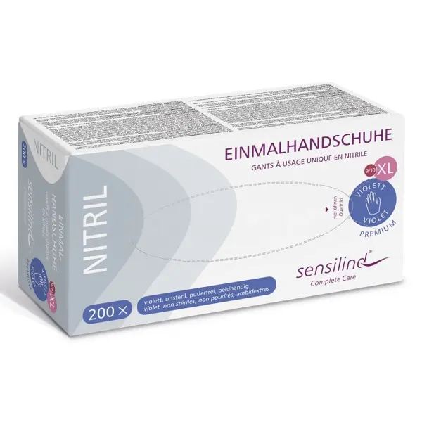 Sensilind Nitril Einmalhandschuhe Premium Gr. XL violett, unsteril, puderfrei 1 Box = 200 Stück