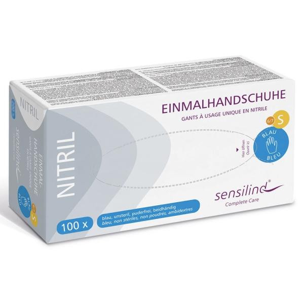 Sensilind Nitril Einmalhandschuhe Gr. S blau, unsteril, puderfrei 1 Box = 100 Stück