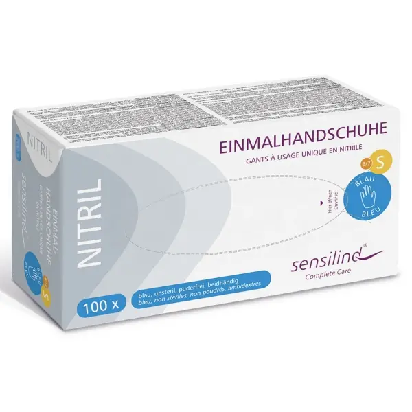 Sensilind Nitril Einmalhandschuhe Gr. S blau, unsteril, puderfrei 1 Box = 100 Stück