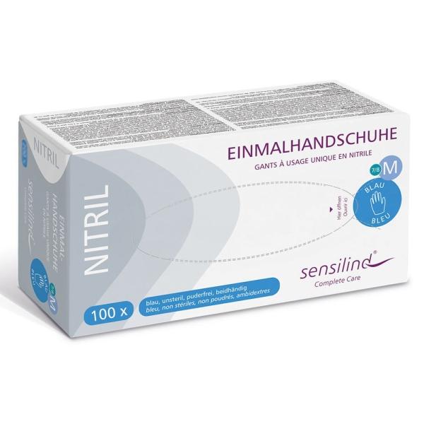 Sensilind Nitril Einmalhandschuhe Gr. M blau, unsteril, puderfrei 1 Box = 100 Stück