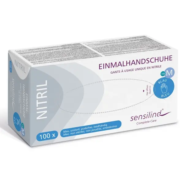 Sensilind Nitril Einmalhandschuhe Gr. M blau, unsteril, puderfrei 1 Box = 100 Stück