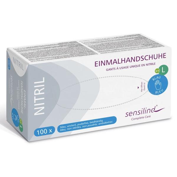 Sensilind Nitril Einmalhandschuhe Gr. L blau, unsteril, puderfrei 1 Box = 100 Stück
