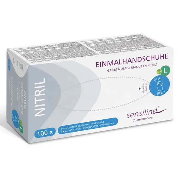 Sensilind Nitril Einmalhandschuhe Gr. L blau, unsteril, puderfrei 1 Box = 100 Stück