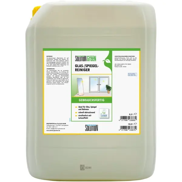 SOLUTION GreeN Glas- und Spiegelreiniger ideal für Glas, Spiegel und Rahmen 10 l Kanister