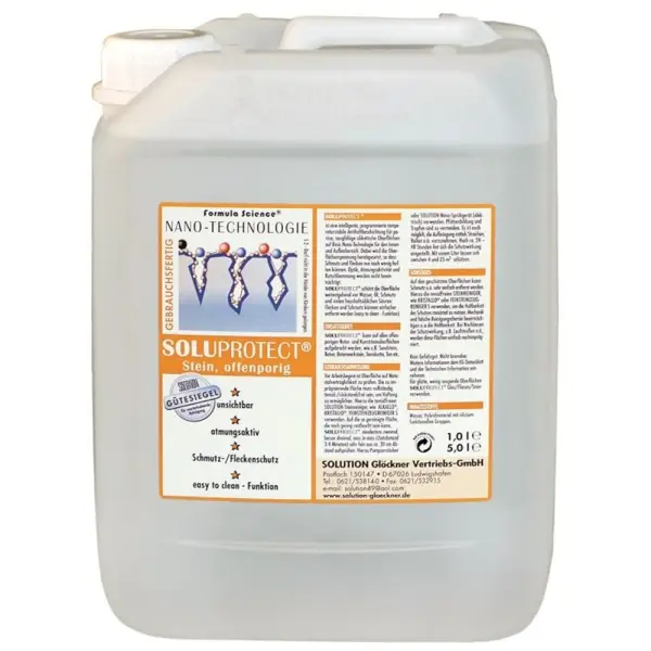 SOLUTION SoluProtect. Stein offenporig Antihaftbeschichtung für poröse, saugfähige Oberflächen 5 l Kanister