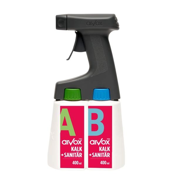Arvox Pro KALK + SANITÄR 2-Komponenten-Reiniger 2 x 0,4 l Set im Twin Sprayer