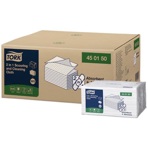 TORK 2-in-1 Scheuertuch, 1-lagig, 30 x 38,5 cm, weiß, 1 Pack = 45 Tüch