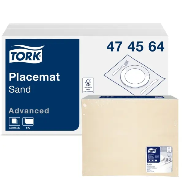 TORK Tischset 1-lagig, 30 x 42 cm, sand, geprägt 1 Karton = 5 x 500 Stück