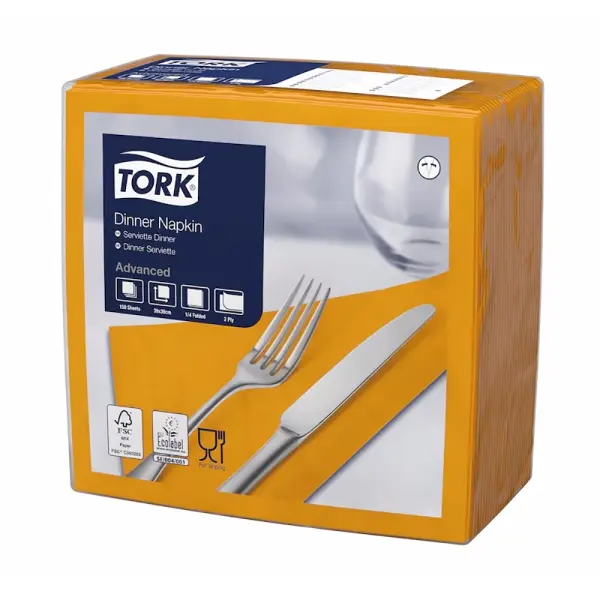 TORK Dinnerservietten 2-lagig, 19,8 x 19,5 cm, orange, geprägt 1 Karton = 12 x 150 Stück