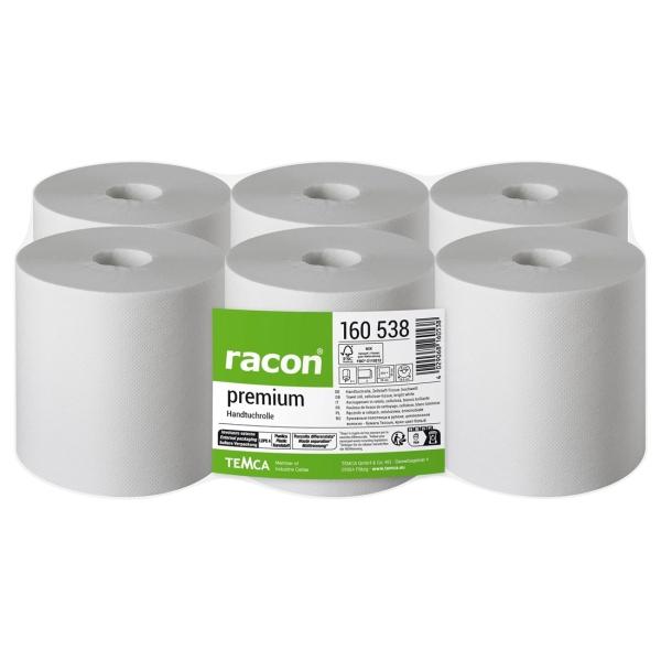 racon Premium Handtuchpapierrolle 2-450 2-lagig, weiß, 450 Blatt, geprägt 1 Pack = 6 Rollen
