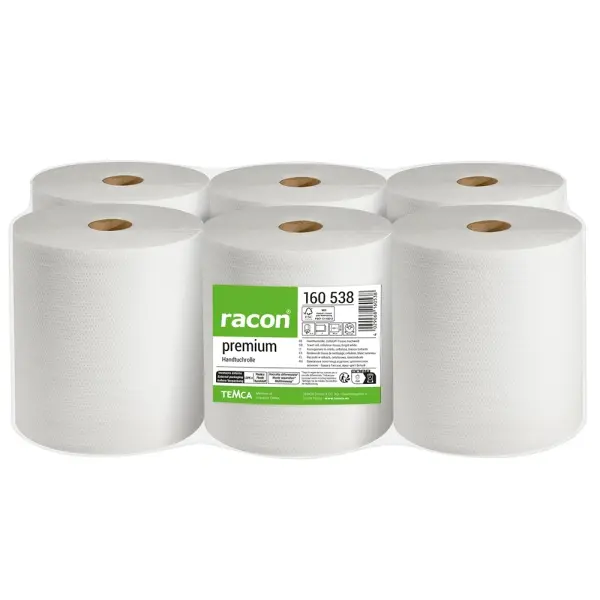 racon Premium Handtuchpapierrolle 2-450 2-lagig, weiß, 450 Blatt, geprägt 1 Pack = 6 Rollen