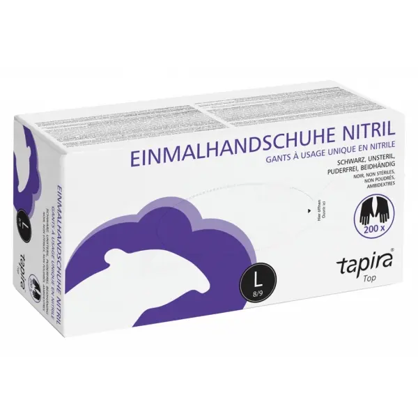 tapira Top Nitril-Einmalhandschuhe unsteril, puderfrei Gr. L schwarz 1 Box = 200 Stück