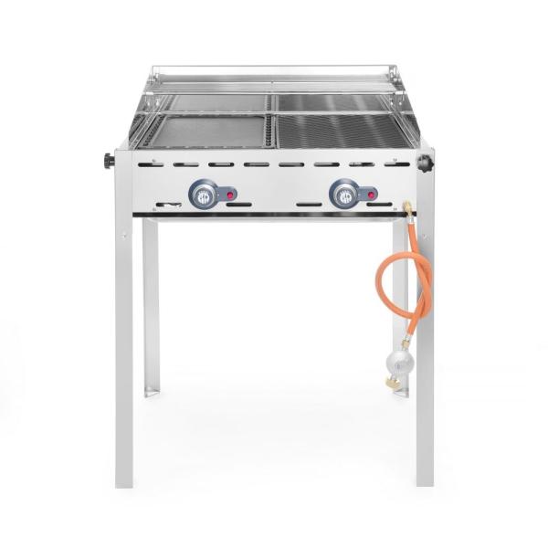 HENDI Grillsystem Green Fire 2 Brenner Profi Line Emaillierte Grillplatte und Grillrost aus Gusseisen GN 1/1, 11,6kW, 740 x 615 x 825 mm