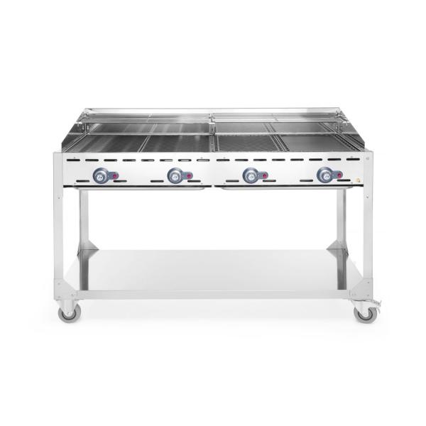 HENDI Grillsystem Green Fire 4 Brenner Profi Line mit Rollengestell Hellgrau, 22kW, 1400 x 612 x 825 mm