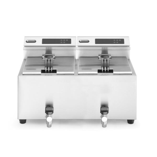 HENDI Friteuse Profi Line digital- mit Ablasshahn 2 x 8 l Profi Line 16 l, 230V / 7000W, 605 x 515 x 350 mm