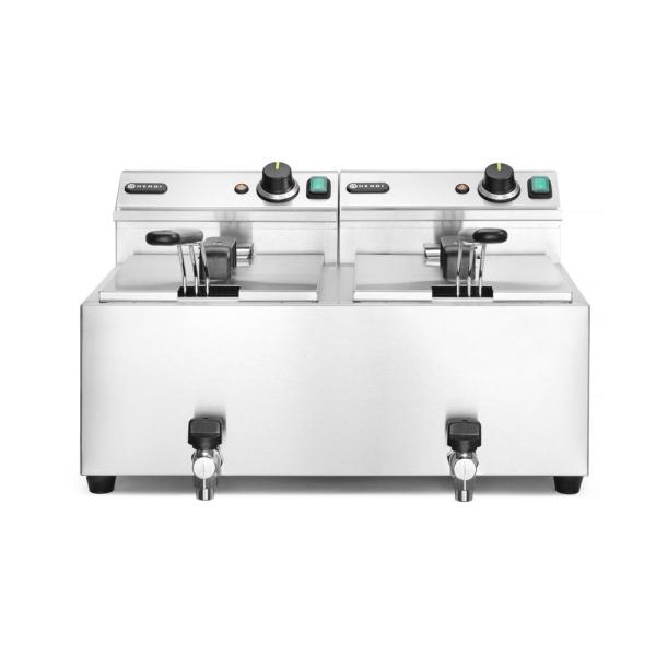 HENDI Profi Line Fritteuse mit Ablasshahn 2 × 8 l Profi Line 16 l, 230V / 7000W, 610 x 515 x 369 mm