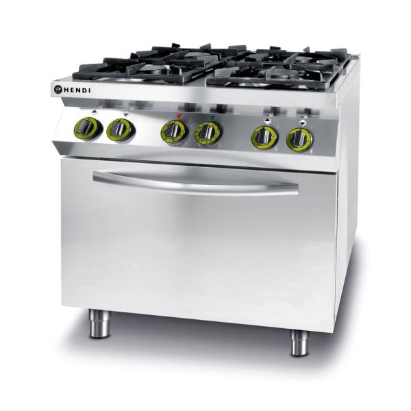 HENDI Gasherd 4-flammig mit Ofen GN 1/1 Kitchen Line 230V / 3000W 19kW 800 x 722 x 900 mm