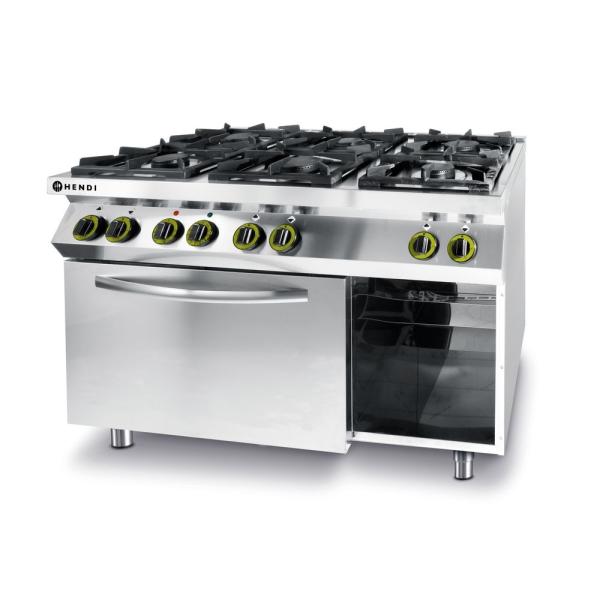 HENDI Gasherd Kitchen Line 6-flammig mit Ofen GN 1/1 Kitchen Line 230V / 3000W, 28,5kW, 1200 x 722 x 900 mm