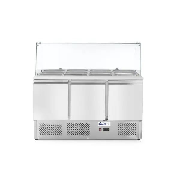 HENDI Kühltisch dreitürig mit Glasdisplay 380 l, Arktic 230V / 310W 1390 x 702 x 1330 mm 