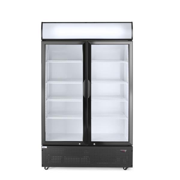 HENDI Rückwandkühlschrank mit hinterleuchteter Blende zweitürig Arktic 512 l, Schwarz, 220-240V / 510W, 1120 x 585 x 1900 mm