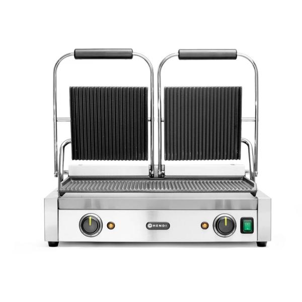 HENDI Kontaktgrill - Doppelversion gerillte Ausführung oben und unten gerillt, 230V / 3600W, 570 x 395 x 510 mm