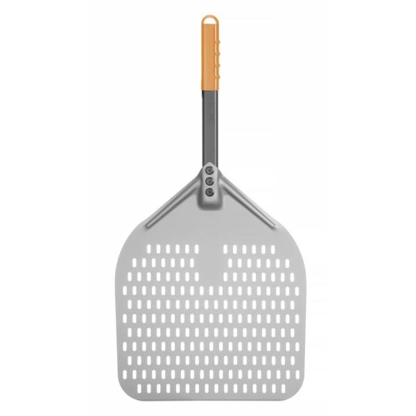 HENDI Pizzaschaufel - eckig gelocht kurzer Griff 350 x 710 mm