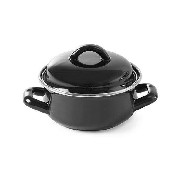 HENDI Suppen-/Saucentöpfchen - mit Deckel schwarz 0,5 l, Ø 135 x 110 mm