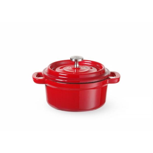 HENDI Emaillierter Gusseisentopf 0,27 l, Rot 130 x 100 x 48 mm