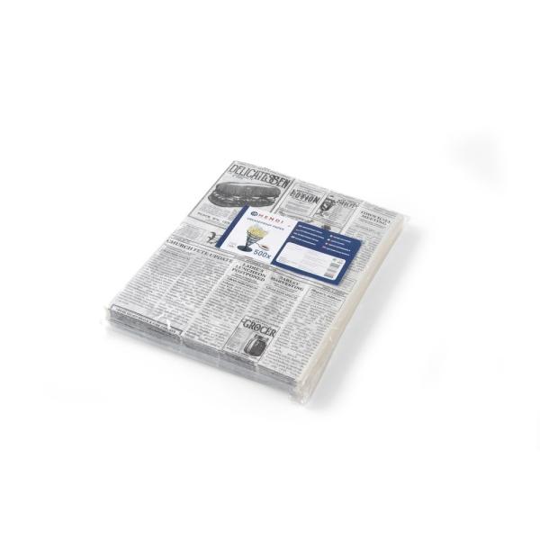 HENDI Einschlagpapier fettdicht Zeitungsdruck 500 Stk, 200 x 250 mm