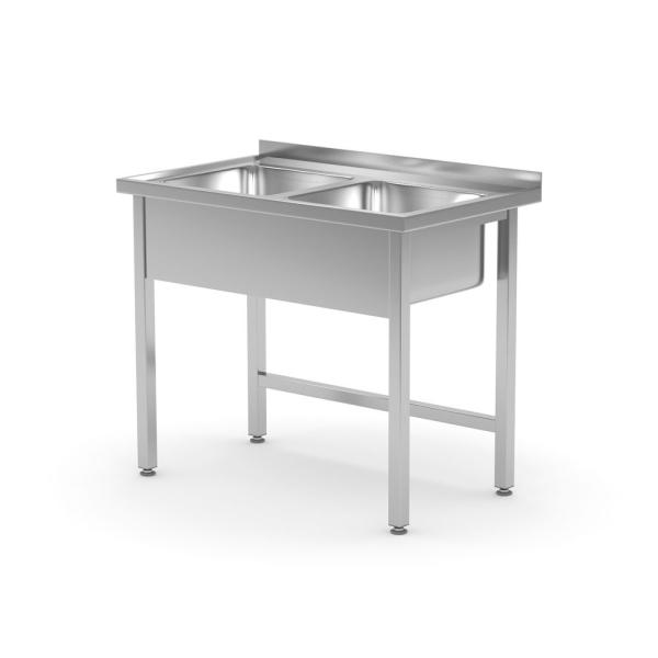 HENDI Tisch mit 2 Spülbecken – verschweißt Kitchen Line 1000 x 600 x 850 mm