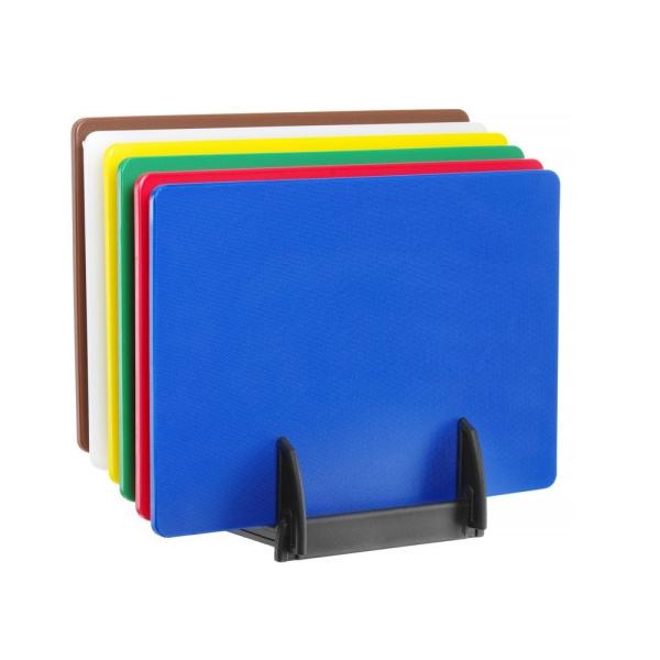 HENDI Set aus 6 HACCP-Schneidebrettern inkl Rack 6 Stk, 450 x 300 x 10 mm