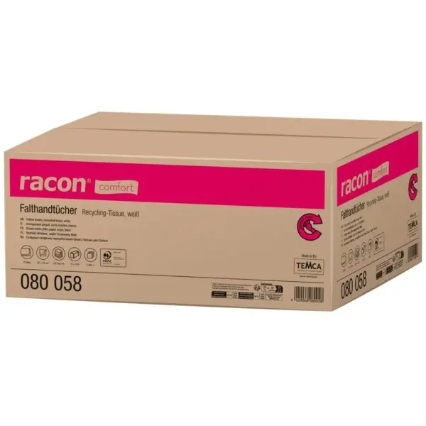 racon® comfort Falthandtücher 2-lagig, 23 x 22 cm. weiß, V-Falz 1 Karton = 4050 Tücher