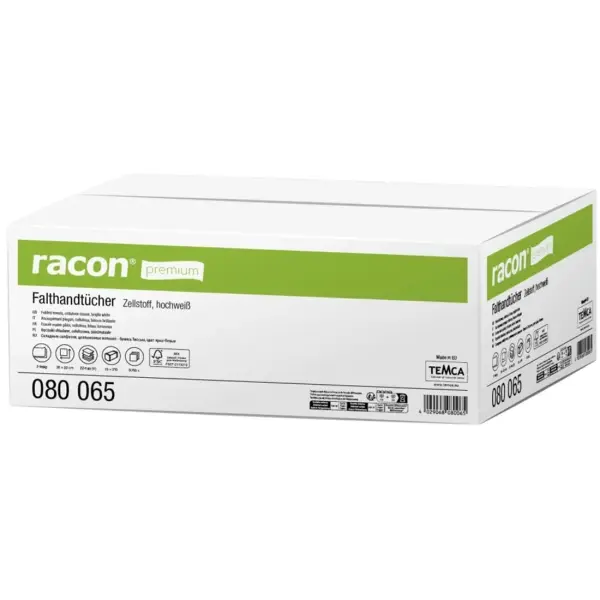 racon® premium Falthandtücher 2-lagig, 20 x 22 cm, hochweiß, V-Falz 1 Karton = 3150 Tücher