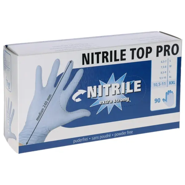 KERBL Einmalhandschuh Nitril Top Pro latexfrei puderfrei unsteril 24 cm lang, blau, Gr. M 1 Box = 100 Stück