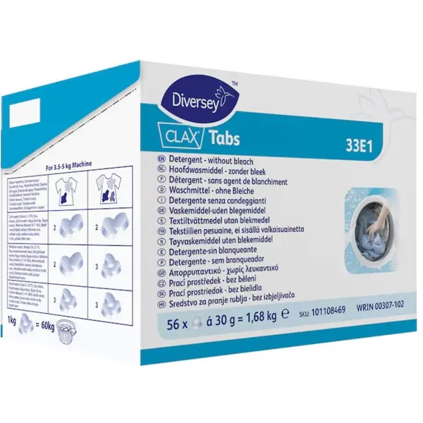 Diversey Clax Tabs 33E1 Waschmitteltabs ohne Bleichmittel 1 Pack = 56 Tabs (1,68 kg)