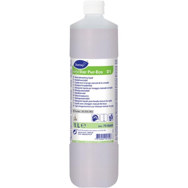 Diversey Suma Star Pur-Eco D1 flüssiges neutrales Handgeschirrspülmittel 1 l Flasche