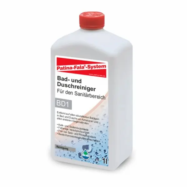 Patina-Fala Bad- und Duschreiniger auf allen säurefesten Belägen in Bad und Dusche 1 l Flasche