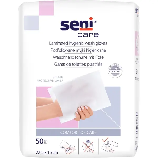 Seni Care Einmal-Waschhandschuhe 22 x 16 cm, mit Folie 1 Pack = 50 Stück