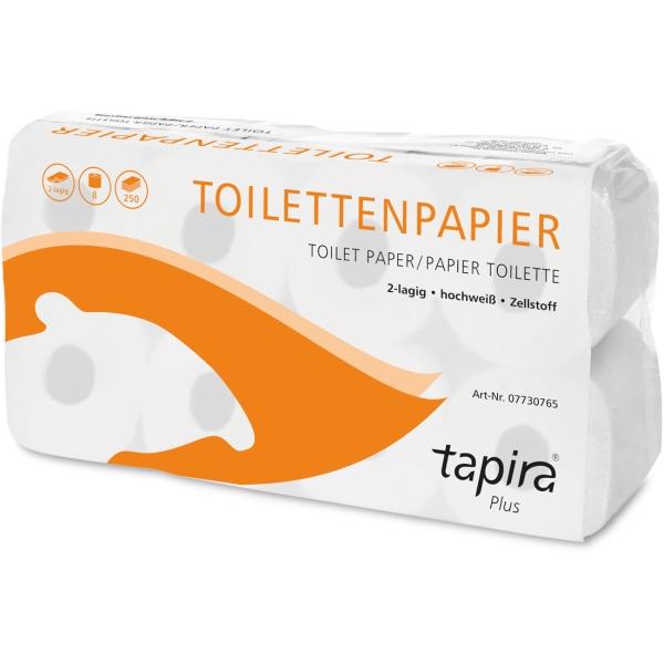 tapira Plus Toilettenpapier 2-lagig, hochweiß, Zellstoff, 250 Blatt 1 Pack = 64 Rollen