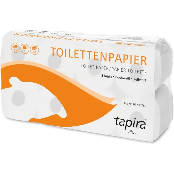 tapira Plus Toilettenpapier 2-lagig, hochweiß, Zellstoff, 250 Blatt 1 Pack = 64 Rollen