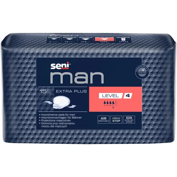 Seni Man Extra Plus Level 4 atmungsaktive Einlagen für Männer 1 Beutel = 15 Stück