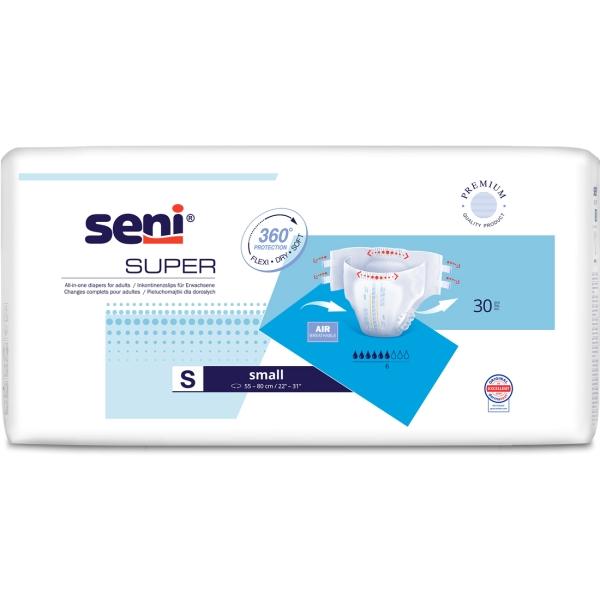 Seni Super Gr. S Inkontinenzslip mit Klebeklettverschlüssen 1 Beutel = 30 Stück